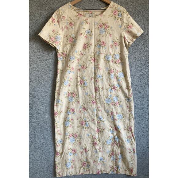 Vintage TY Original Wear Midi Dress Petite Large Linen Floral Cream Retro Y2K PL - Picture 1 of 13